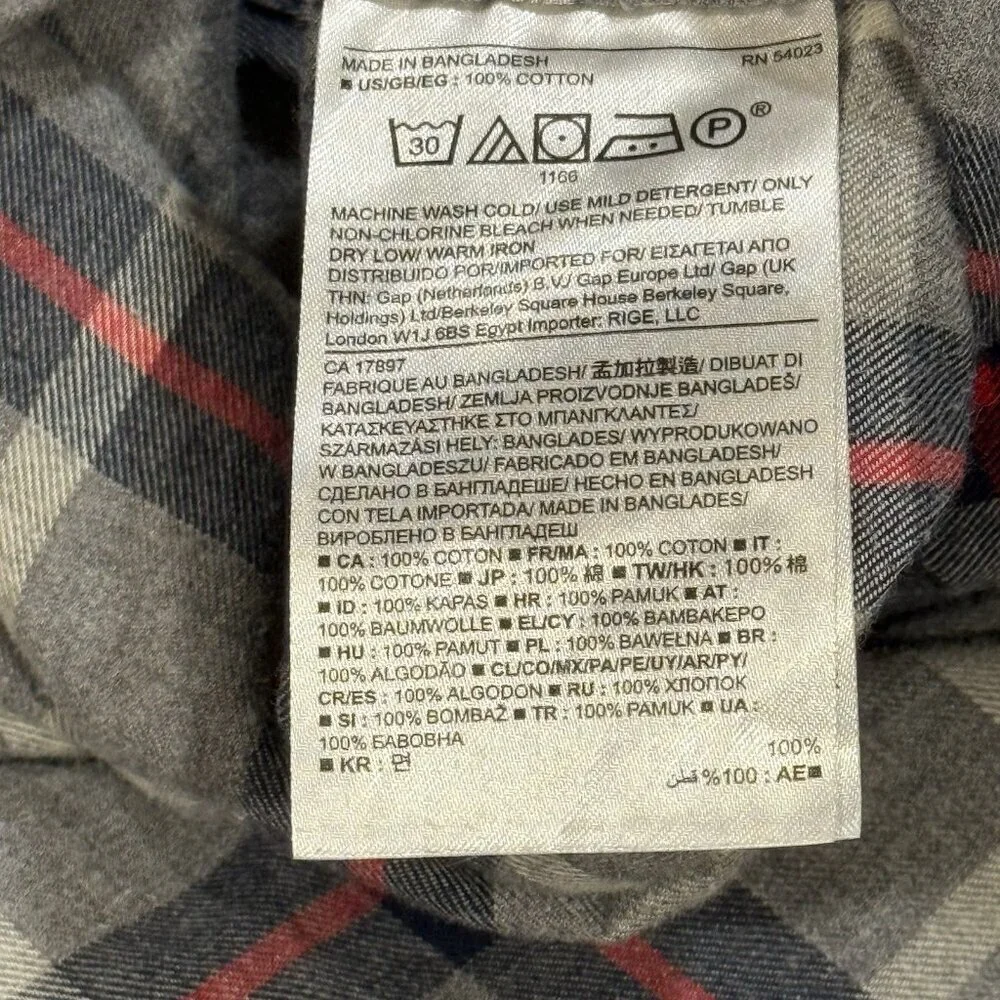 Banana Republic Lightweight Gray Blue Plaid Flannel Shirt Mens Medium